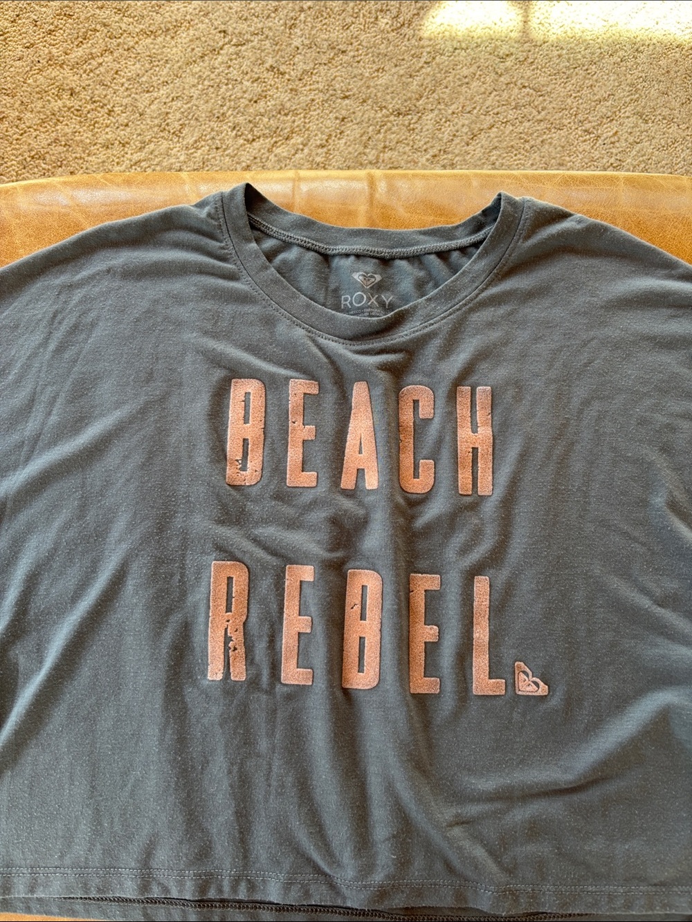 Roxy Charcoal Graphic Tee with Pink Lettering